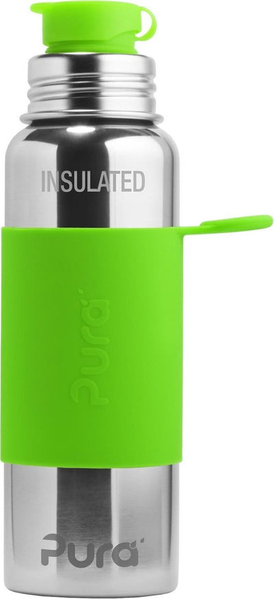 Borraccia sportiva Pura Thermos da 650 ml - thermos - tazza thermos - senza plastica - con doppia parete - incluso tappo sportivo e manica sportiva - la parte superiore è intercambiabile - verde