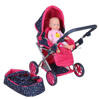 Basic 3in1 doll's wagon blue pink