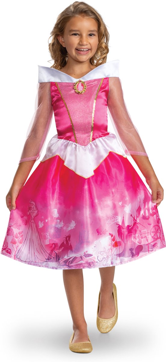 Disfraz princesa disney - bella durmiente, vestido de cuento aurora clásico, talla m (7-8 años), niñas