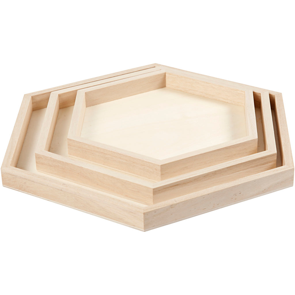 Creativ Company Bandejas de madera diversa, conjunto de 3