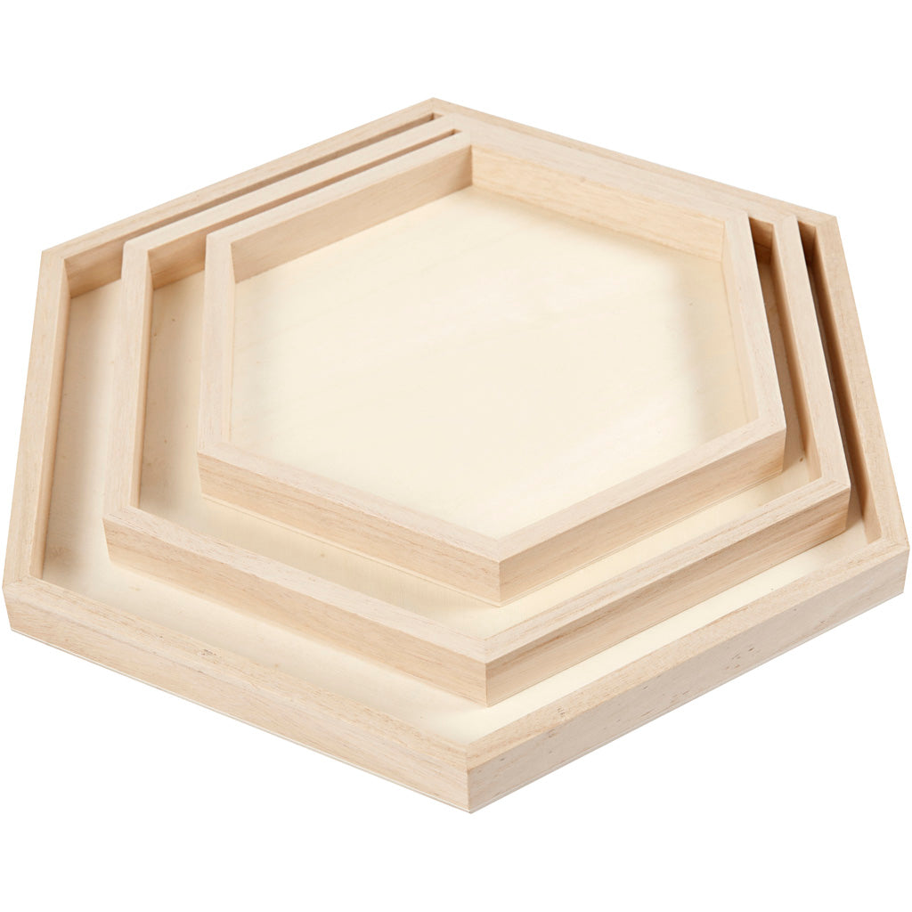 Creativ Company Bandejas de madera diversa, conjunto de 3