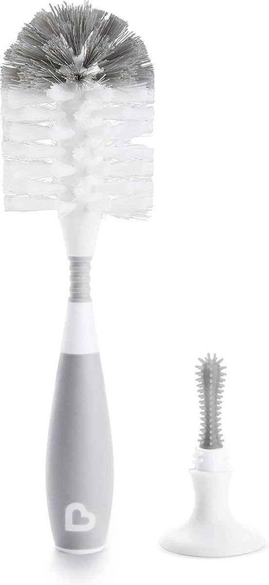 Cepillo para biberones munchkin - cerdas - cepillo para biberones - cepillo de limpieza - con ventosa - cepillo para biberones y tetinas - gris