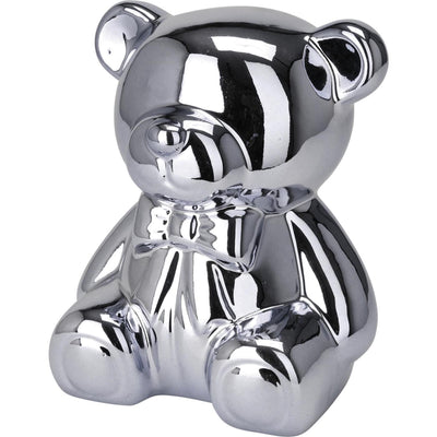 Hucha de diseño para el hogar con oso plateado y dorado.