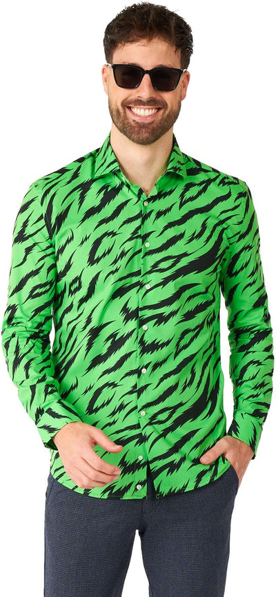 Camisa Opposuits - animal salvaje - camisa de hombre - ropa de carnaval - camisa verde neón - verde - talla: xxl