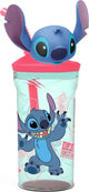 Bicchiere con cannuccia Stor Disney's Stitch – 360 ml – riutilizzabile – con personaggio 3D – senza BPA – bicchiere per bambini dai 4 anni – verde trasparente