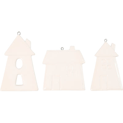 Creativ company decorazioni da appendere, case, h: 7,6-9,7 cm, bianco, 3 pezzi 1 scatola
