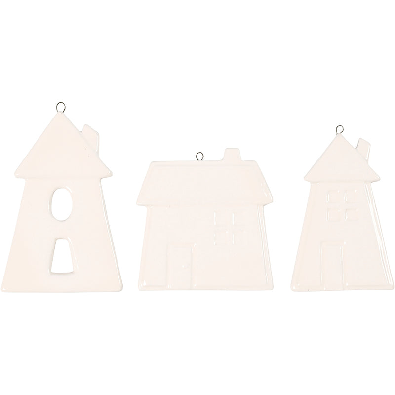 Creativ company decorazioni da appendere, case, h: 7,6-9,7 cm, bianco, 3 pezzi 1 scatola