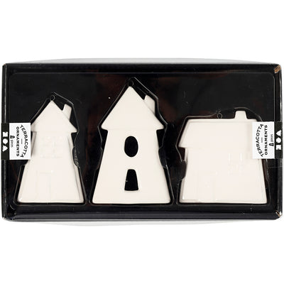 Creativ company decorazioni da appendere, case, h: 7,6-9,7 cm, bianco, 3 pezzi 1 scatola