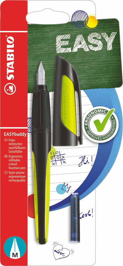 Stabilo easybuddy - pluma estilográfica ergonómica - lima negra - punta estándar m para diestros