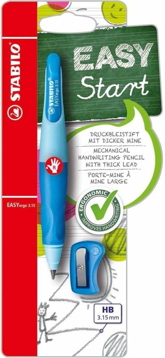 Stabilo easyergo 3.15 - portamine ergonomico - per destrimani - ricaricabile - blu blu scuro - ricarica extra spessa 3,15 mm