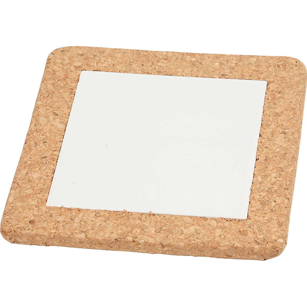 Creative Company Coaster con cornice di sughero, dim 15.5x15.5x1 cm, bianco, 10 pezzo 1 scatola