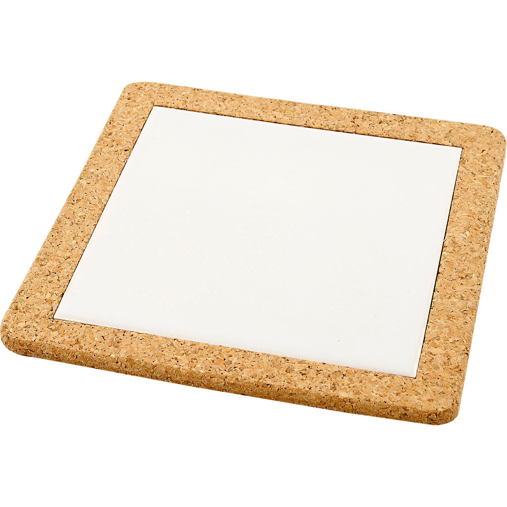 Creativ Company Coaster con marco de corcho, dim 19x19x1.1 cm, blanco, 10 piezas 1 caja