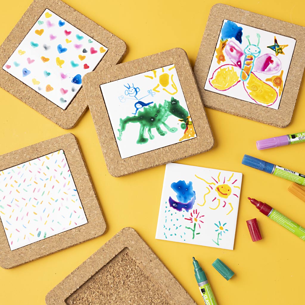Creativ Company Coaster con marco de corcho, dim 19x19x1.1 cm, blanco, 10 piezas 1 caja