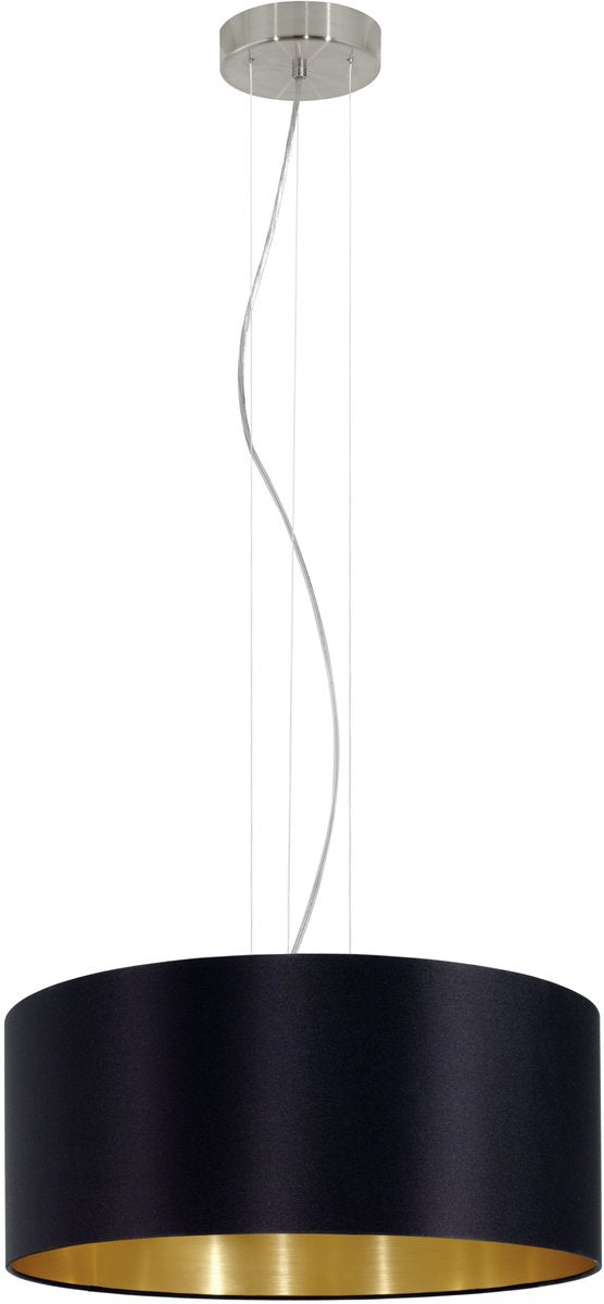 Lampada a sospensione Eglo maserlo - 3 luci - e27 - ø 53 cm - tessuto - nero, oro