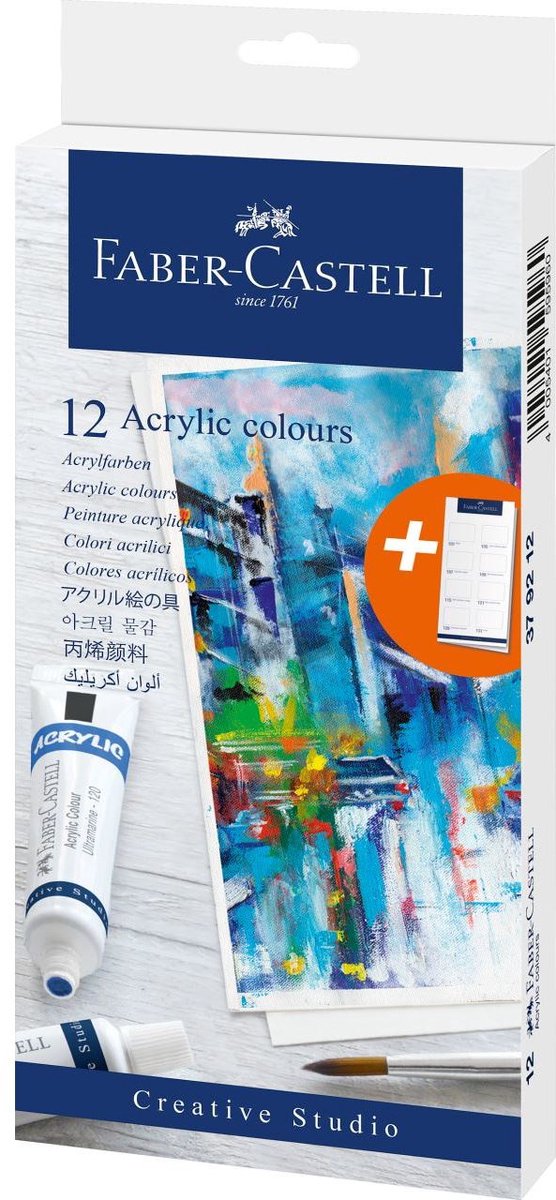 Faber-castell acrylverf - 12 tubes - assorti kleuren - fc-379212