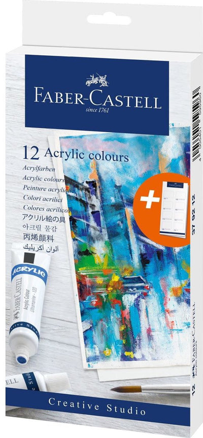 Pintura acrílica faber-castell - 12 tubos - colores surtidos - fc-379212