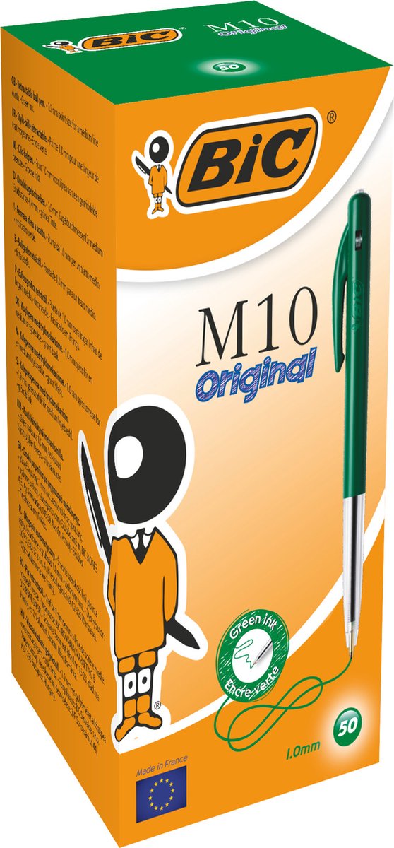 Penna a sfera BIC M-10 media verde con pulsante