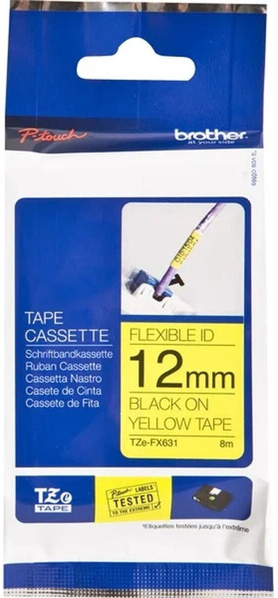 Etiqueta para impresora Brother: tze - fx631 flexible negro sobre amarillo 12mm x 8 metros