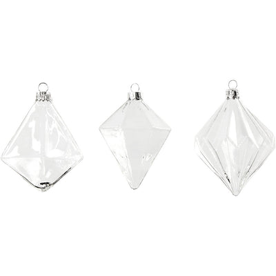 Creativ company adornos de cristal, h: 9,6+9,8+10,5 cm, d 7+7,9+8 cm, transparente, 3 piezas 1 caja