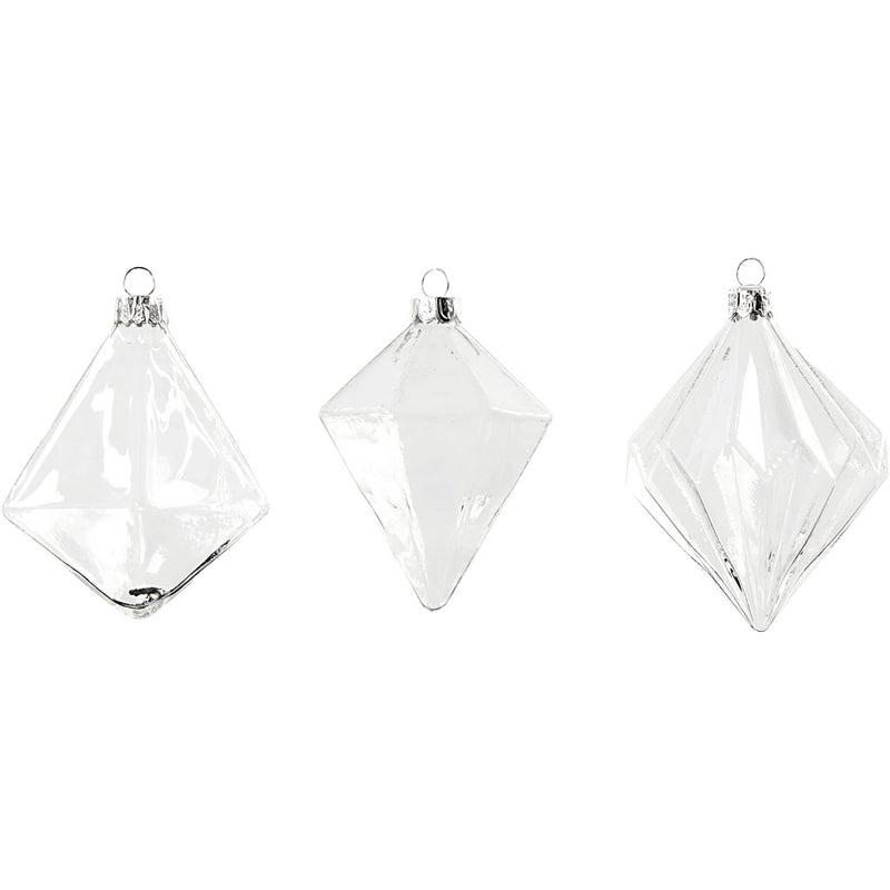 Soprammobili in vetro Creativ company, h: 9,6+9,8+10,5 cm, d 7+7,9+8 cm, trasparente, 3 pezzi 1 scatola