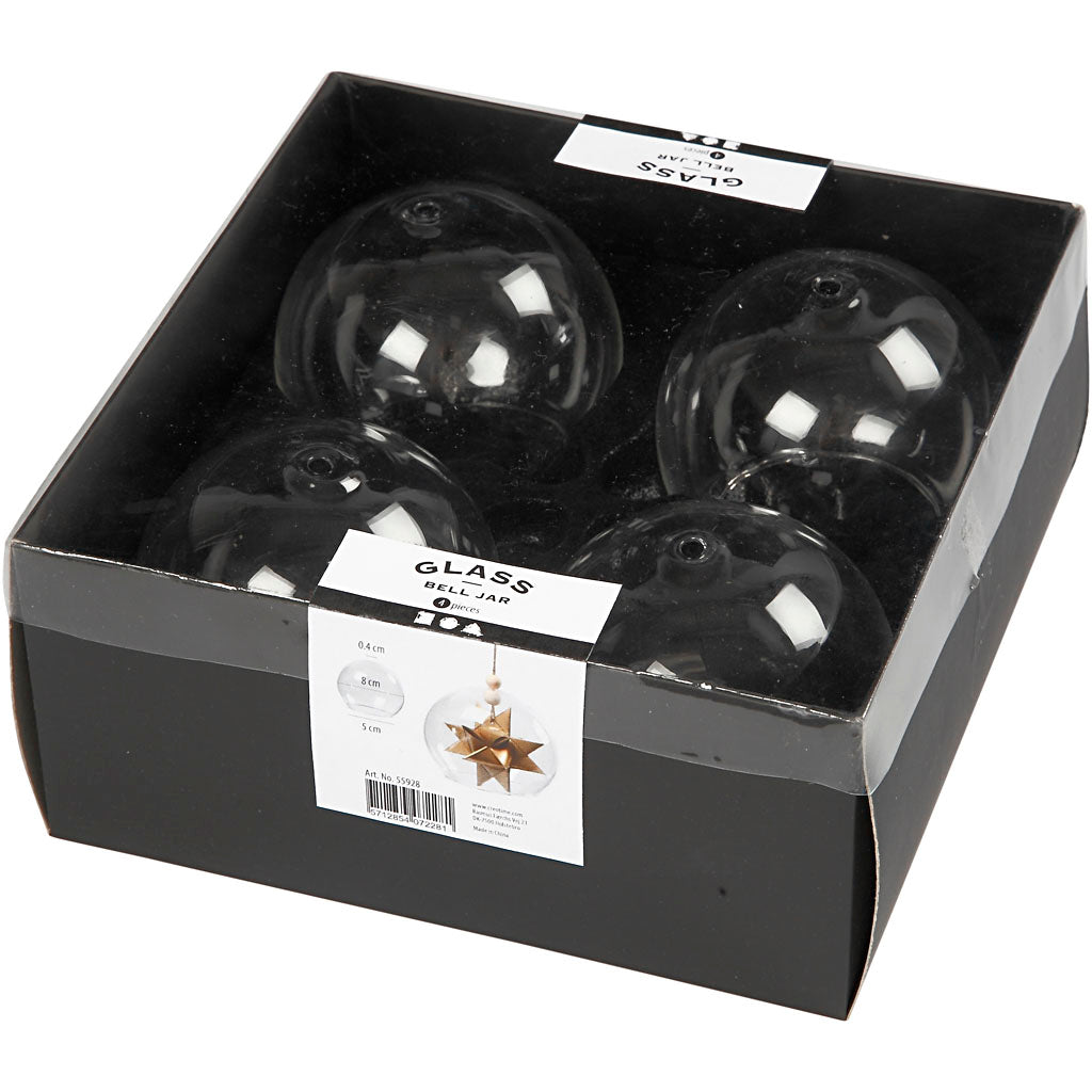 Creativ company bell-shaped glass without base, d 8 cm, hole size 5 cm, transparent, 4 pieces 1 box