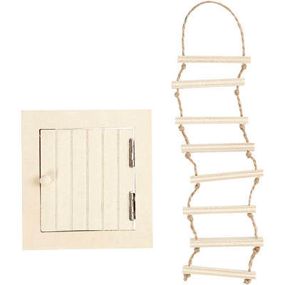 Creativ Company mini escotilla de madera y escalera de cuerda