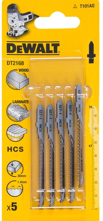 Lama per seghetto alternativo Dewalt dt2168 hcs clean - distanza tra i denti 1,4 mm - legno laminato (5 pz)