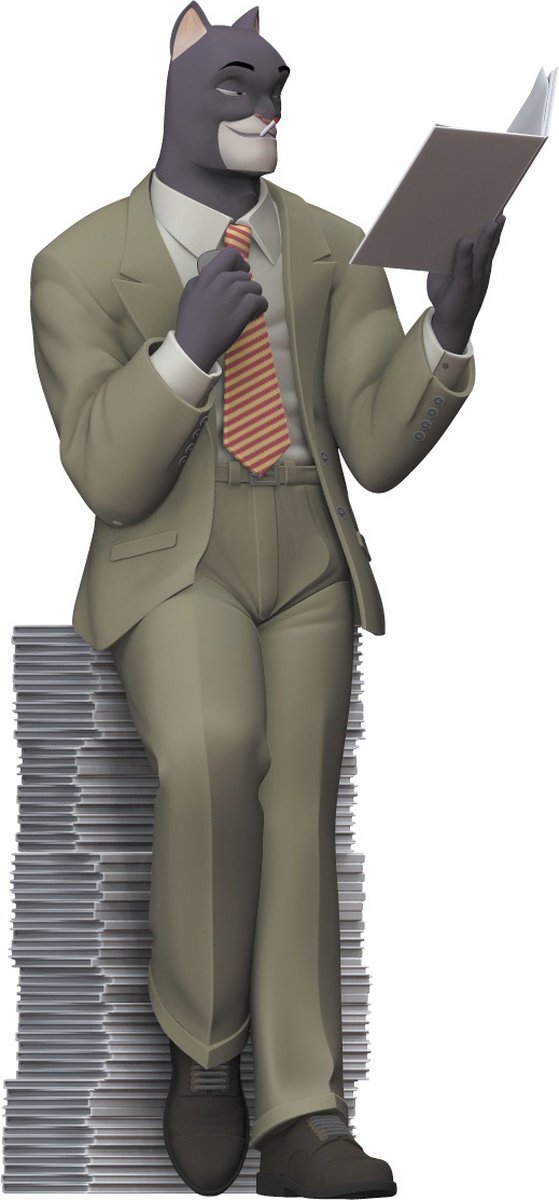 Plastoy blacksad: estatua de figura de blacksad sobre un montón de cómics