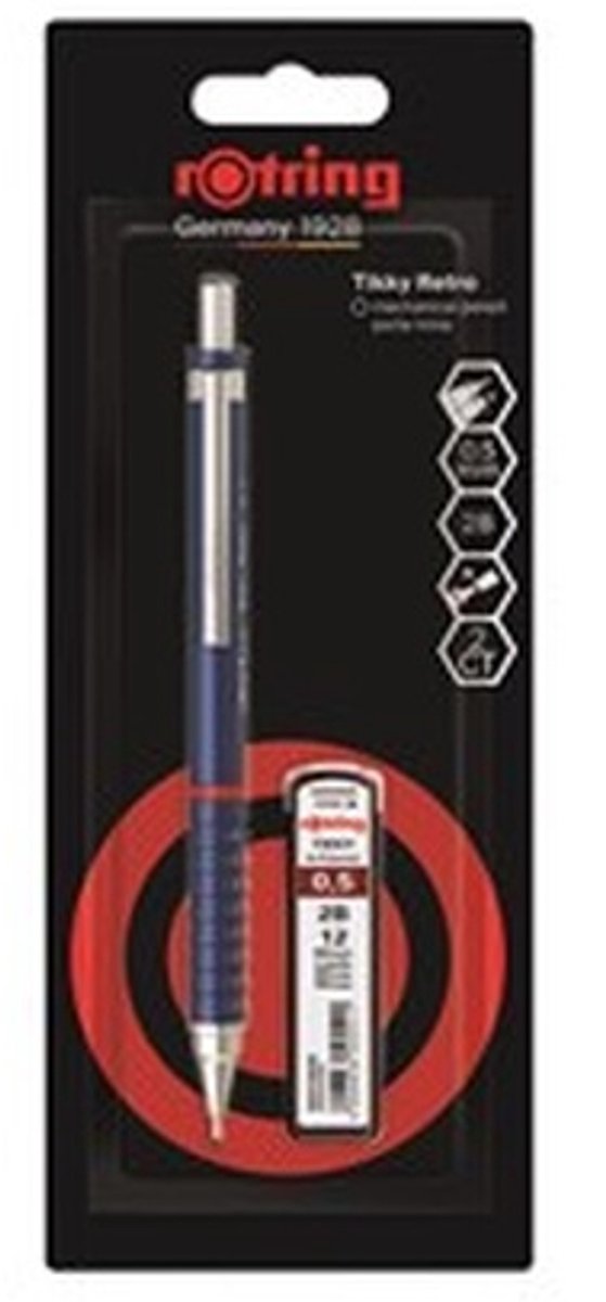Set di matite meccaniche Rotring Tikky retrò | grafite 2b, 0,5 mm | manica blu | leggero con comoda impugnatura ondulata
