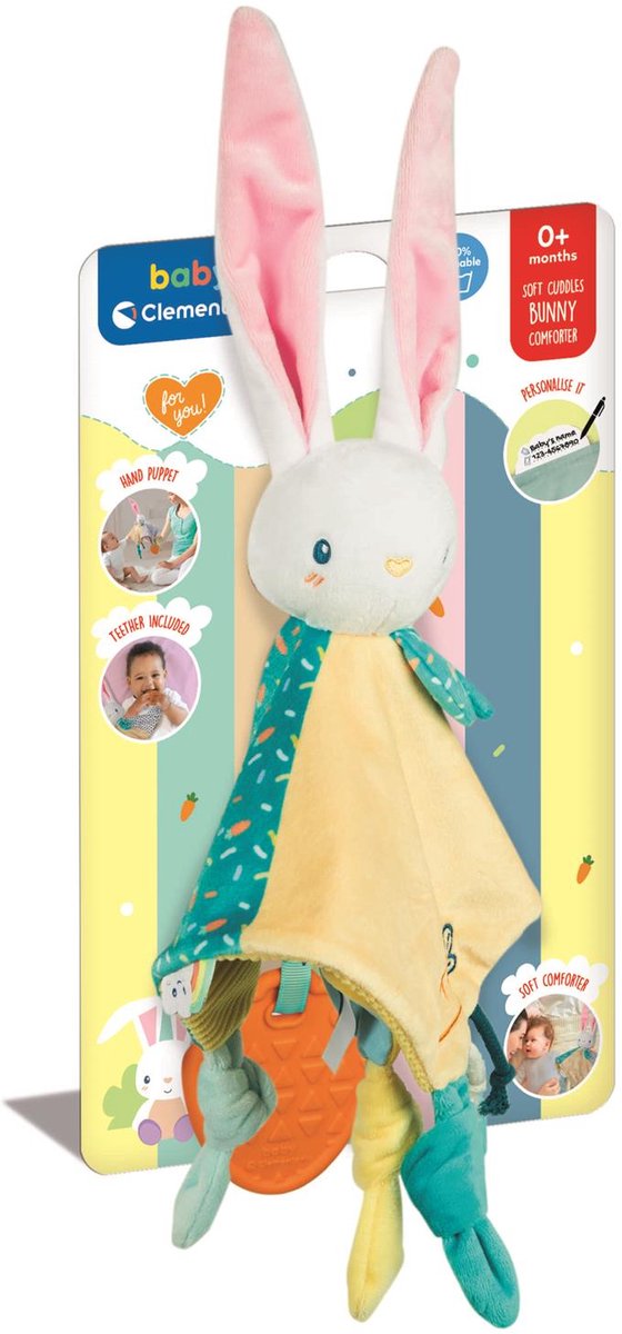 Clementoni baby knuffeldoek konijn - zachte pluche knuffel - sensorisch interactief speelgoed vanaf 0 maanden
