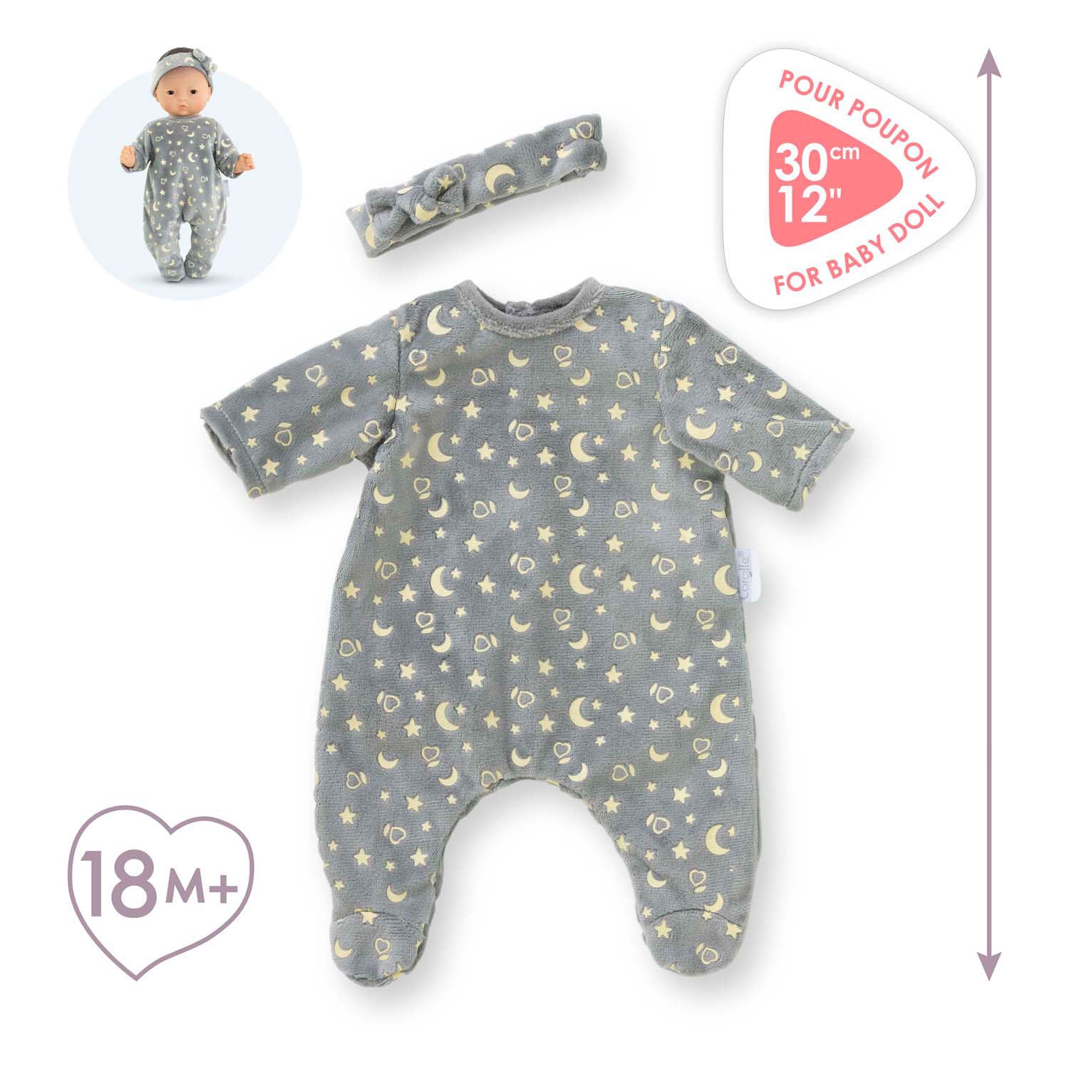 Corolle poppen pyjama en hoofdband 30cm - glow in the dark babypop kleding.