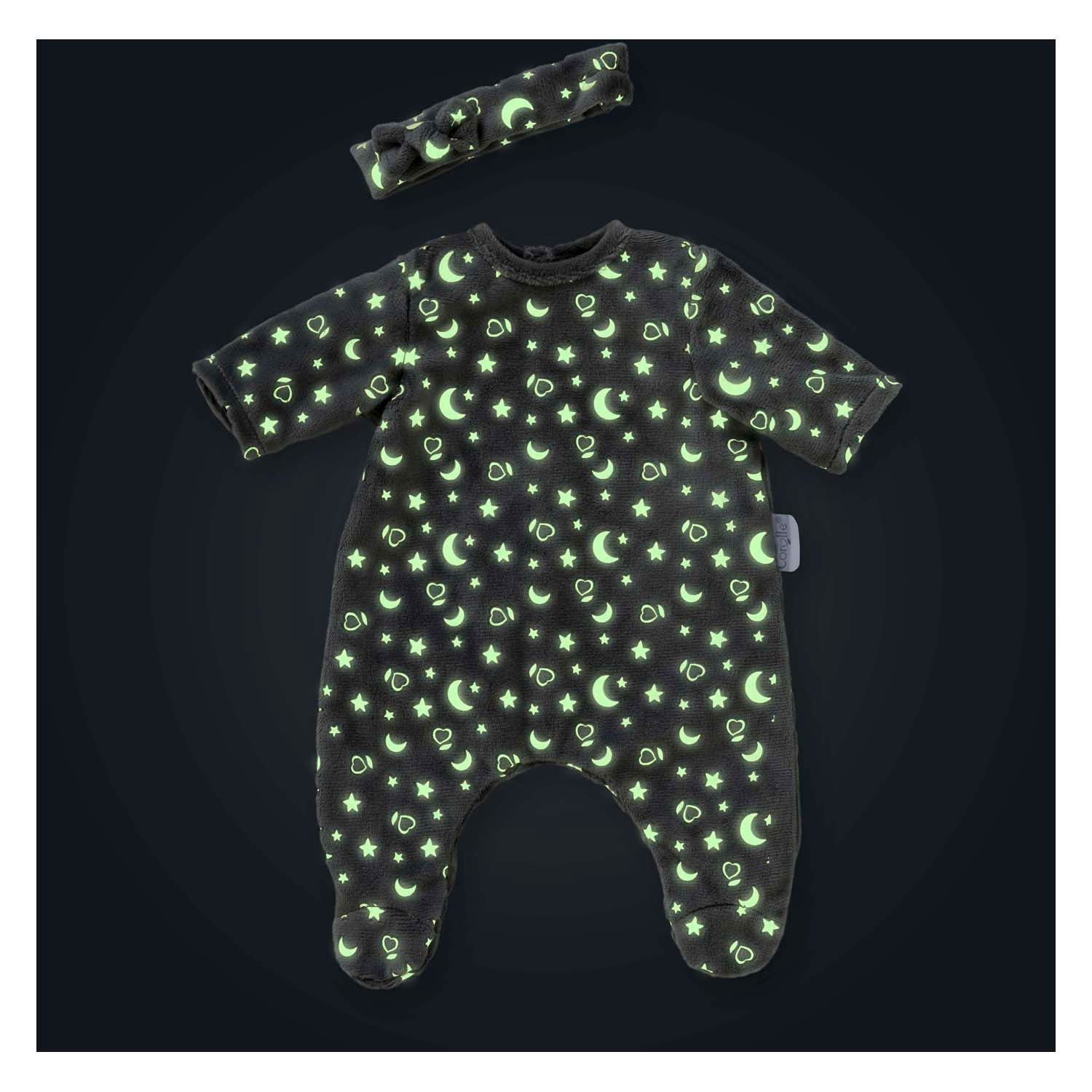 Corolle poppen pyjama en hoofdband 30cm - glow in the dark babypop kleding.