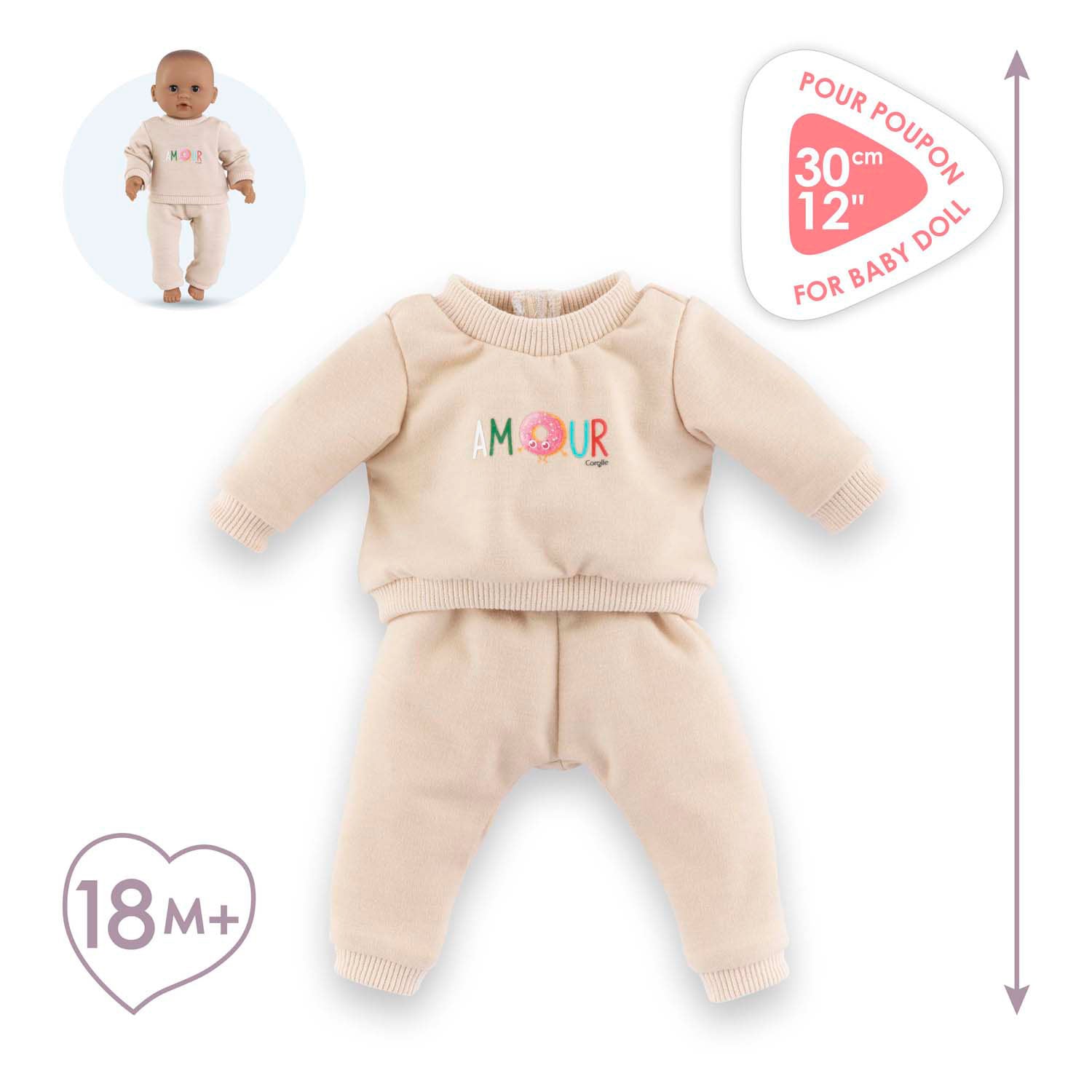 Corolle poppen trainingspak beige voor babypop 30cm klittenband.