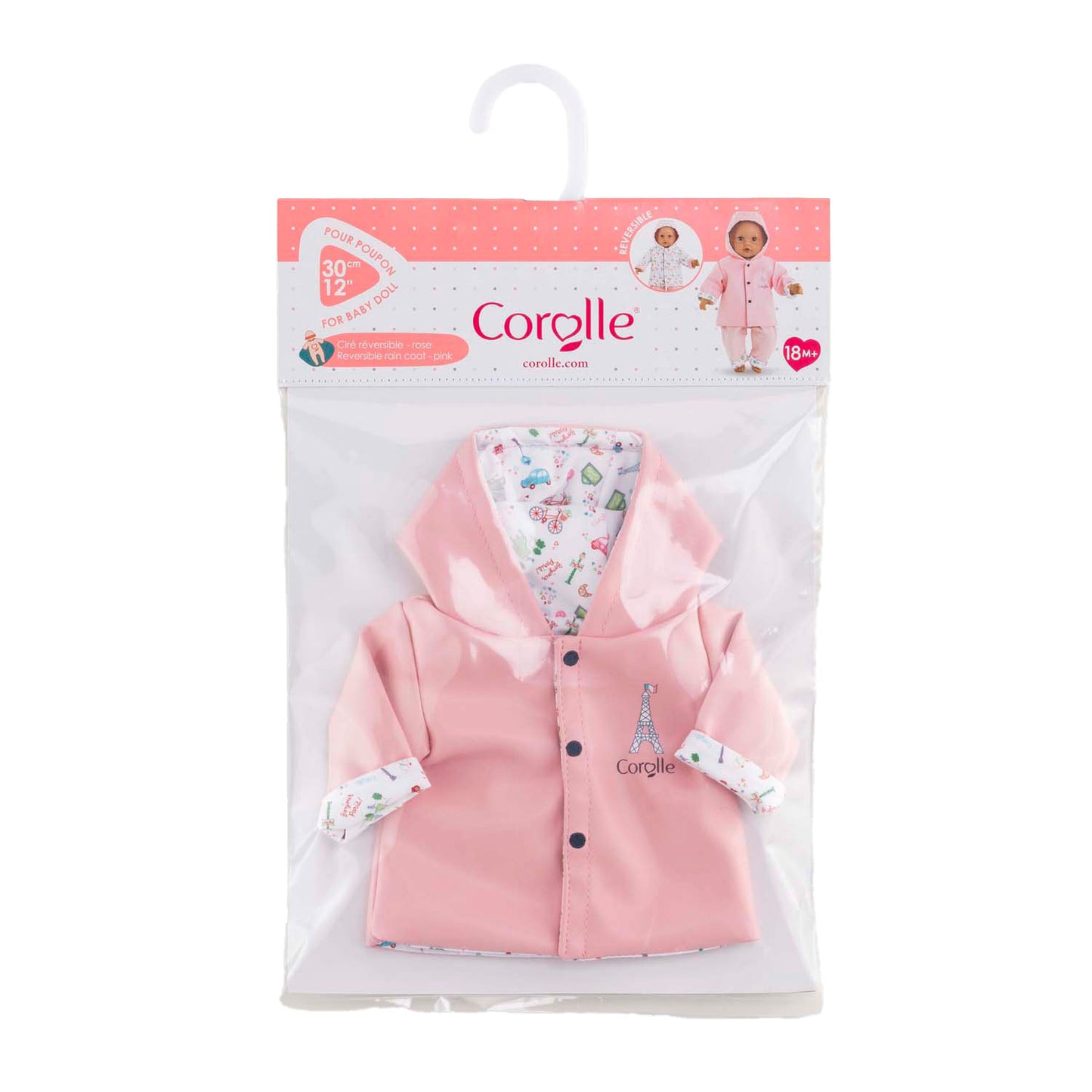 Raincoat reversibile Corolle per bambola per bambini, 30 cm