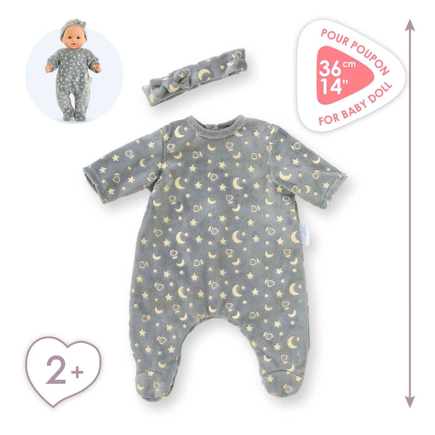 Corolle Dolls Pajamas Glitter in the Dark and Hair Band, 36 cm