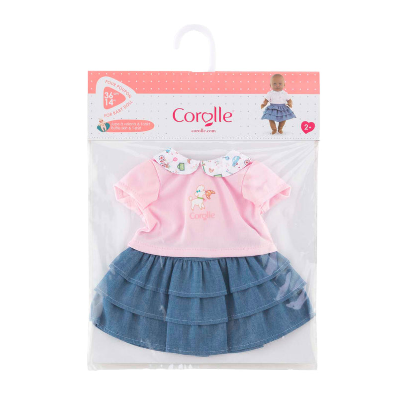 Gonna corolle con volant e maglietta per bambola per bambini, 36 cm.