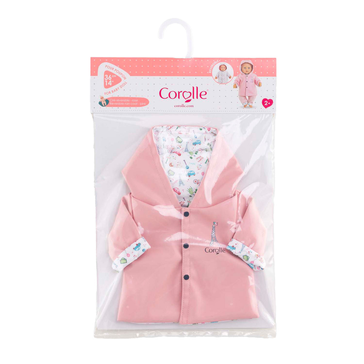 Raincoat reversibile Corolle per bambola per bambini, 36 cm
