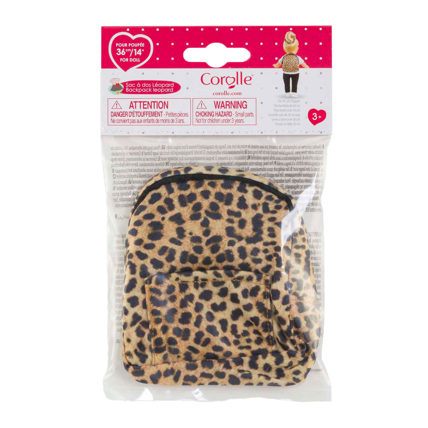 Mochila de corolle para muñecas leopardo, 36 cm