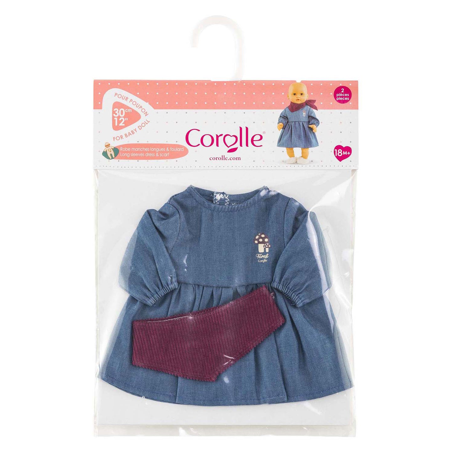 Abito jeans Corolle con sciarpa piccolo esploratore - 30 cm