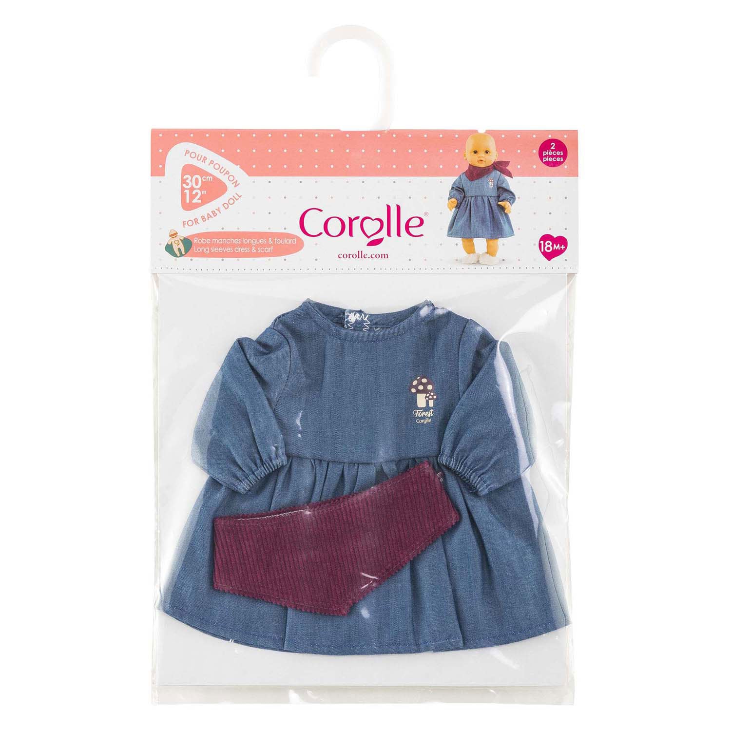 Abito jeans Corolle con sciarpa piccolo esploratore - 30 cm