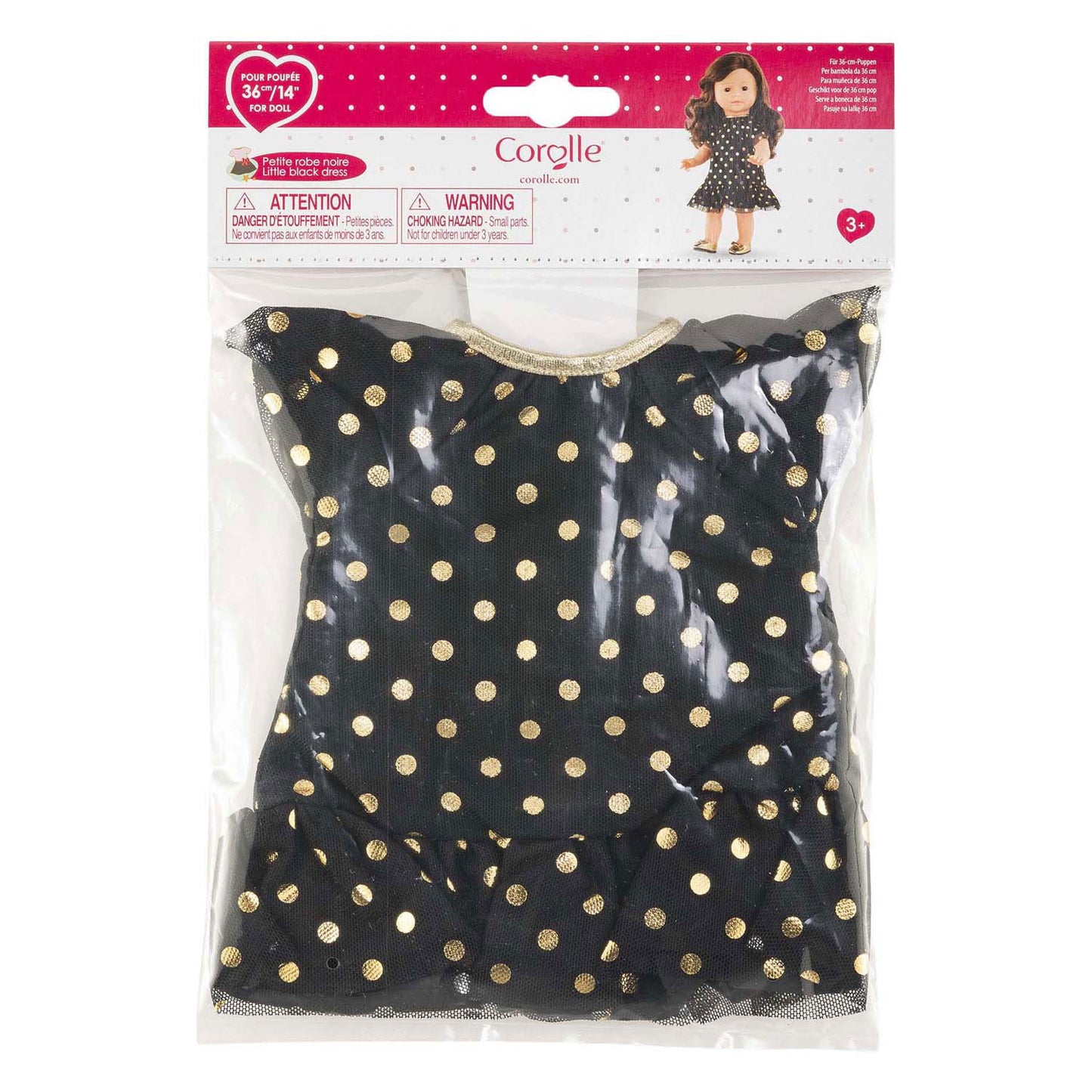 Corolle ma black doll dress with gold dots - 36cm