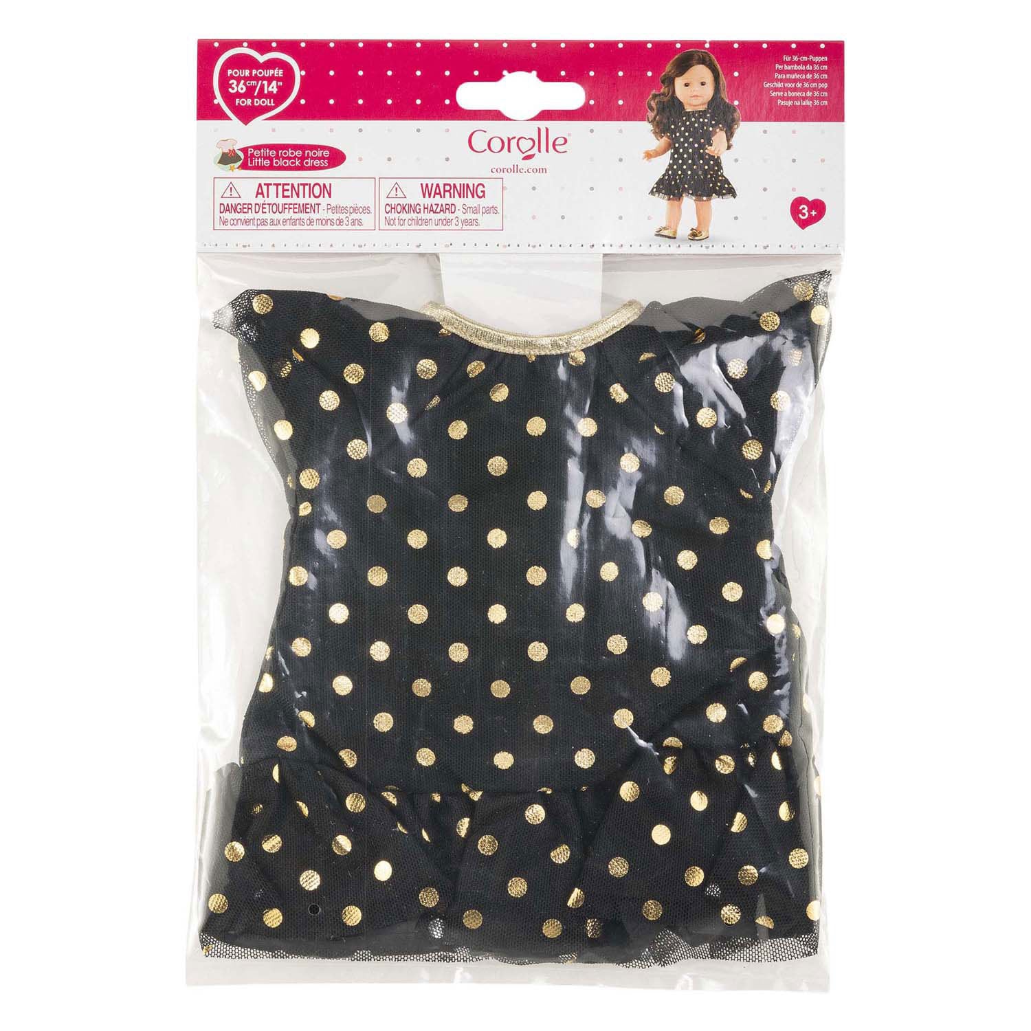 Corolle ma vestito da bambola nero con pois dorati - 36 cm