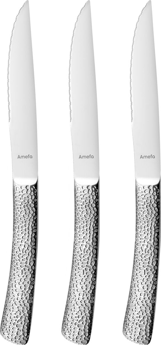 Amefa bongo 3 steakmessen xl - rvs - vaatwasmachinebestendig - steak - gehamerd hoogglans design