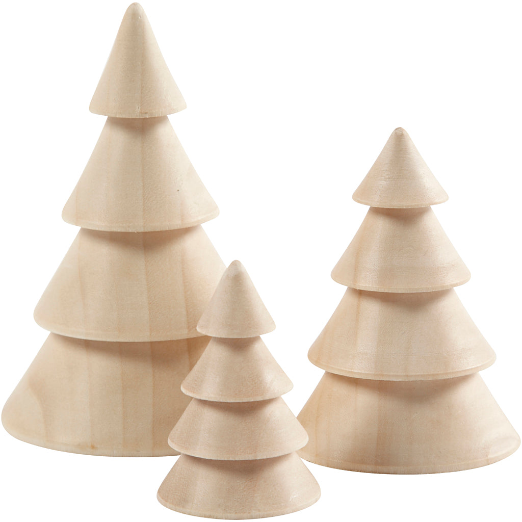 Creativ company Alberi di Natale in legno, h: 5+7,5+10 cm, d 3,5+5,4+6,7 cm, 3 pezzi 1 scatola