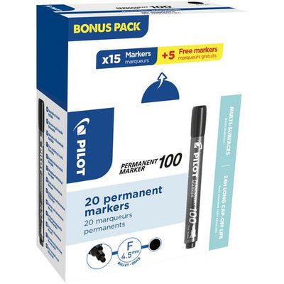 Rotulador permanente pilot 100 1mm negro paquete de 20 piezas