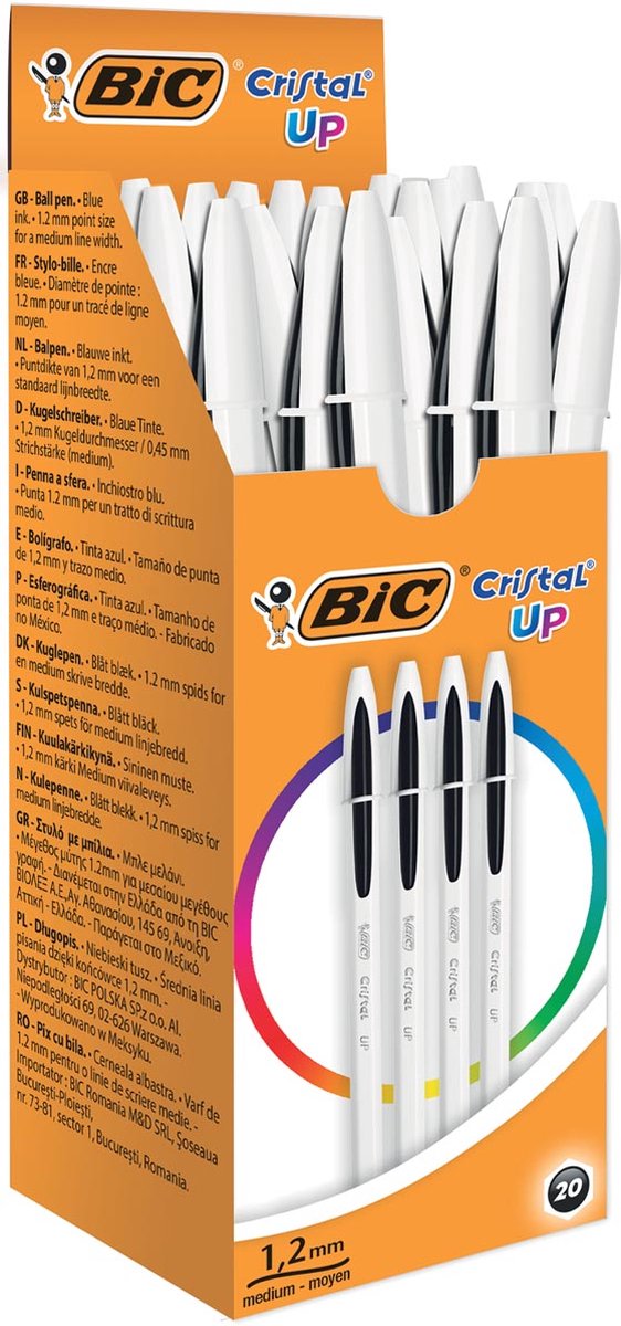 Penne a sfera Bic Cristal Up - nere - scatola da 20 pezzi - punta media 1,2 mm