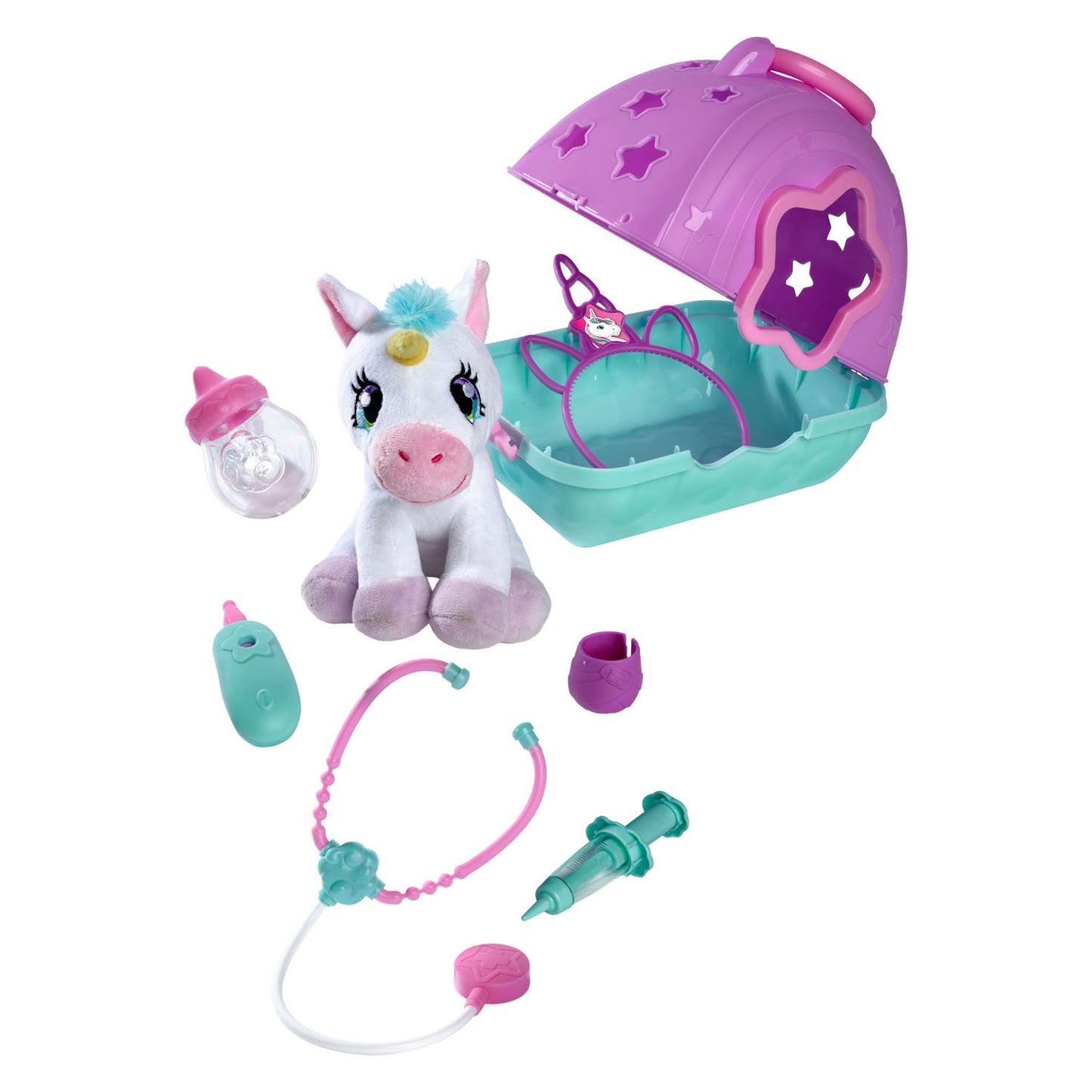 Simba Veterinarian Play ambientato con un abbraccio a unicorno