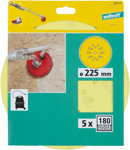 Wolfcraft adhesive sanding discs | corundum | k180 | ø225mm | 5 pieces - 5635000