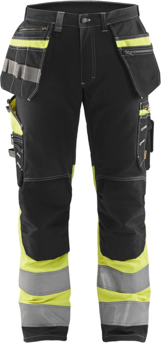Blåkläder blaklader pantalones de trabajo de alta visibilidad con elástico 1794-1370 - negro amarillo de alta visibilidad - c52
