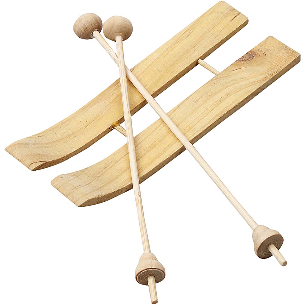 Creative Company Wooden Mini Ski con bastoncini, 3 paia